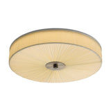 String LED 3-Step Flush Ceiling Light 37cm in natural cream pleated fabric with fan-radiating underside and central metal boss, shown on a white background.