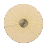 String LED 3-Step Flush Ceiling Light 37cm in natural, showing finely pleated cream fabric radiating from a central brass boss, viewed from below on a plain white background.