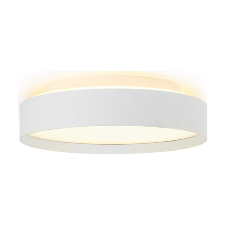 LED Plafond Backlight Full flush ceiling light in white, 30cm drum shape with straight sides, recessed diffuser, and inner ring casting warm uplight, shown on a plain background.