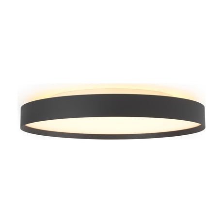 LED Plafond Backlight Full flush ceiling light in black, 50cm round drum with white diffuser and upward-glowing top ring, shown on a plain white background.