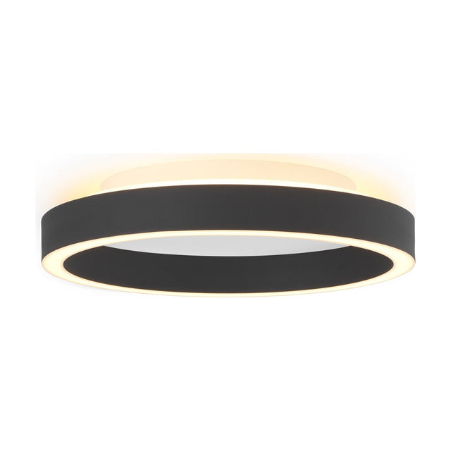 LED Plafond Backlight String flush ceiling light in black, 30cm ring shape with glowing underside and upward light spill, shown on a plain white background.