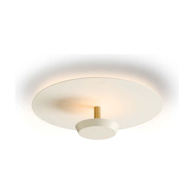 Air LED 3-Step Flush Ceiling Light, 30cm, in white with a flat round disc and brass post holding a smaller cup shade below, shown on a plain white background.