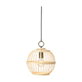 Stockholm Nordic Edition Pendant Light 30cm in natural bamboo, a round woven cage shade with brass collar and ring hook, on a plain white background.