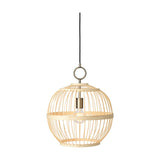 Stockholm Nordic Edition Pendant Light 40cm in natural bamboo, a round woven cage shade with brass collar and ring hook, exposed bulb inside, on a plain white background.