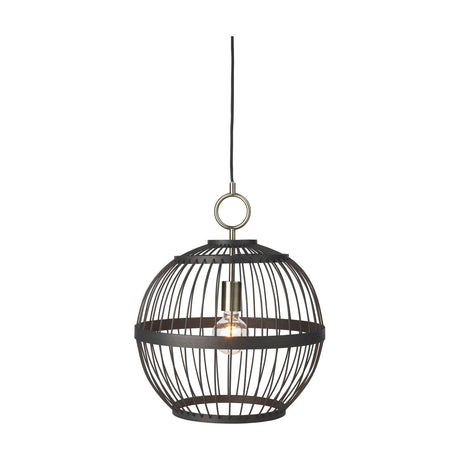 Stockholm Nordic Edition Oil Pendant Light 40cm in black, a round bamboo cage shade with vertical ribs and a brass collar and ring, shown against a plain white background.