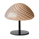 Mini Mush Glass Cable Table Lamp with a wide, low dome shade in swirled light grey glass on a slim black stem and round black base, shown on a plain white background.