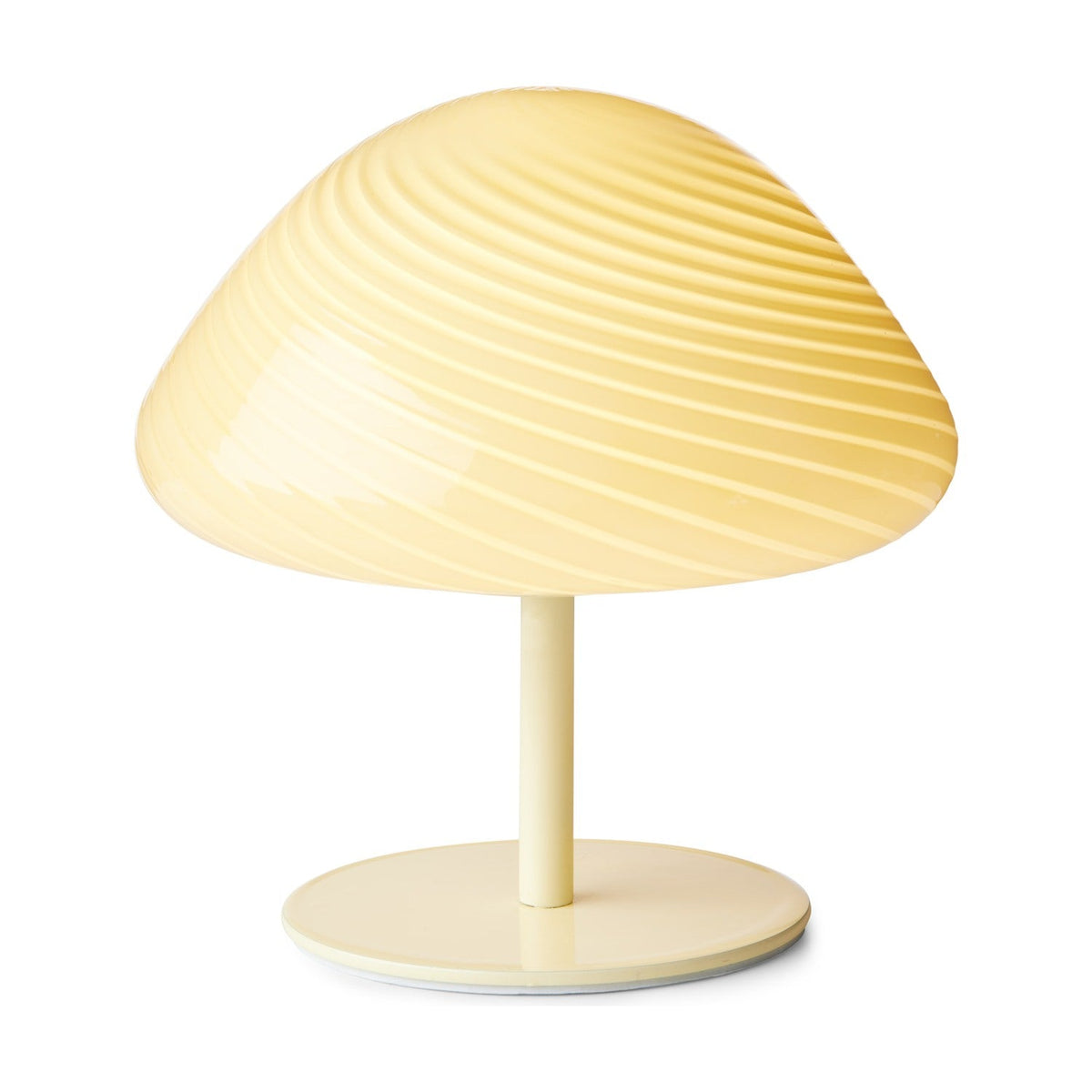 Mini Mush Glass Cable Table Lamp in cream, featuring a wide dome shade with spiral fluted glass, mounted on a slender cream stem with round base, shown on a plain white background.