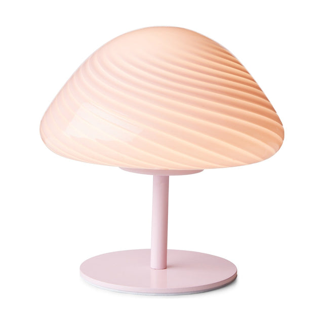 Mini Mush Glass Cable Table Lamp in rose, with a wide swirled glass dome shade on a slim pink metal stem and round base, shown on a plain white background.