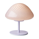 Mini Mush Glass Cable Table Lamp in purple, featuring a wide mushroom-shaped dome with spiral fluted glass on a slim metal stem and round base, shown on a plain white background.
