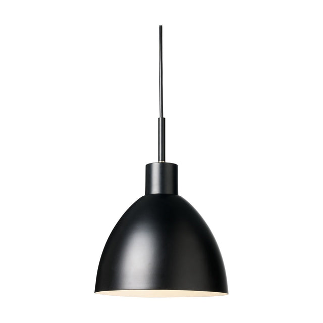 Rock Pendant Light 20cm in black, a dome-shaped metal shade with white interior on a black cord, shown on a plain white background.