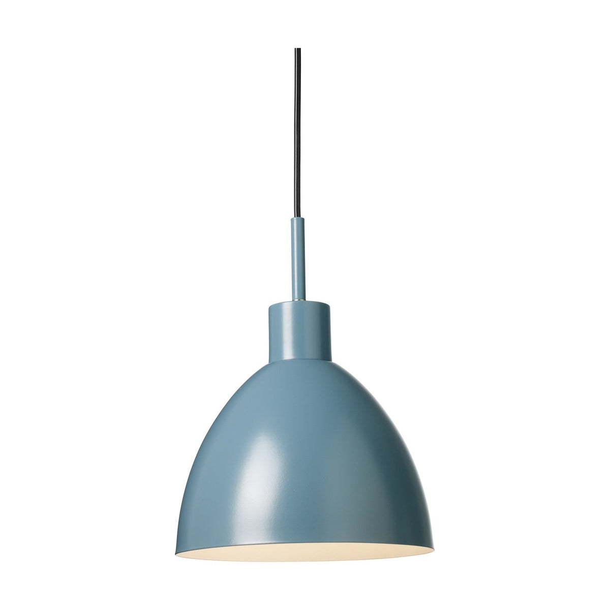 Rock Pendant Light 20cm in petrol blue, a dome-shaped metal shade with white interior on a black cord, shown on a plain white background.