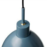 Rock Pendant Light 20cm in petrol blue, close-up of the dome shade's collar and cylindrical fitting with brass detail and black cable, shown on a white background.
