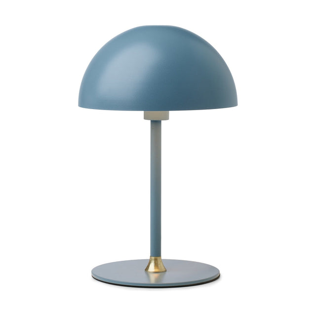 Boogie Table Lamp 16cm in petrol blue, featuring a matte dome shade on a slim stem with round base and small brass accent, shown on a plain white background.