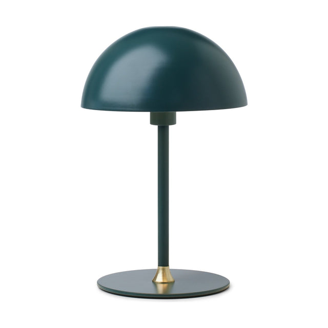 Boogie Table Lamp 16cm in dark green, featuring a dome-shaped shade, slim stem, round base, and a small brass cone accent, shown on a plain white background.