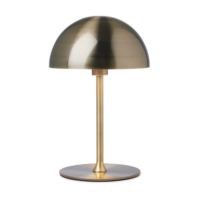 Boogie Table Lamp 16cm in antique brass, featuring a domed half-sphere shade on a slim stem with a flat round base, shown against a plain white background.