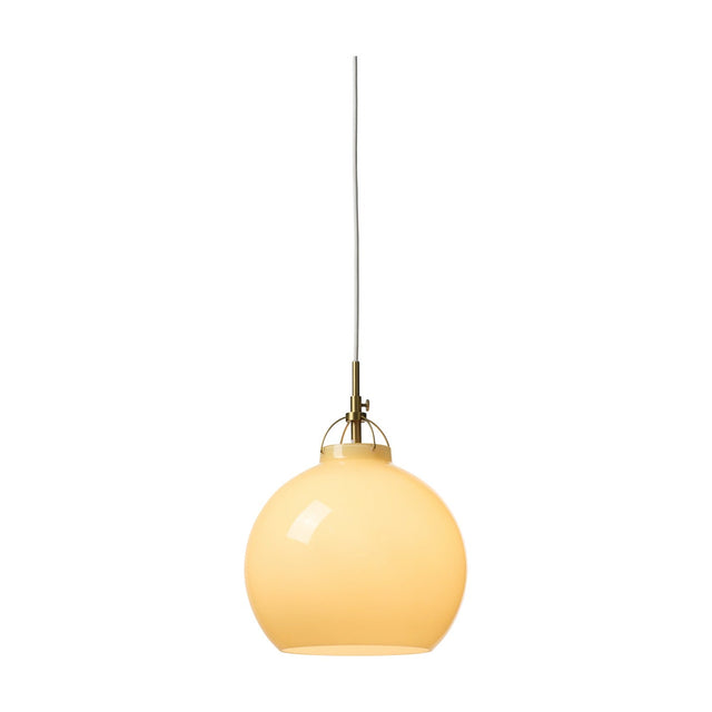 Toscana Pendant Light 27cm in cream glass with a spherical shade, brass wire cradle and collar, and white cable, shown on a plain white background.