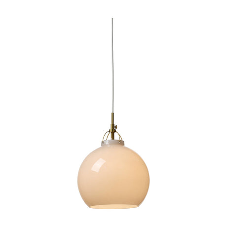 Toscana Pendant Light 27cm in grey, a glass ball shade held by a brass wire cradle with brass collar and white cable, shown on a plain white background.