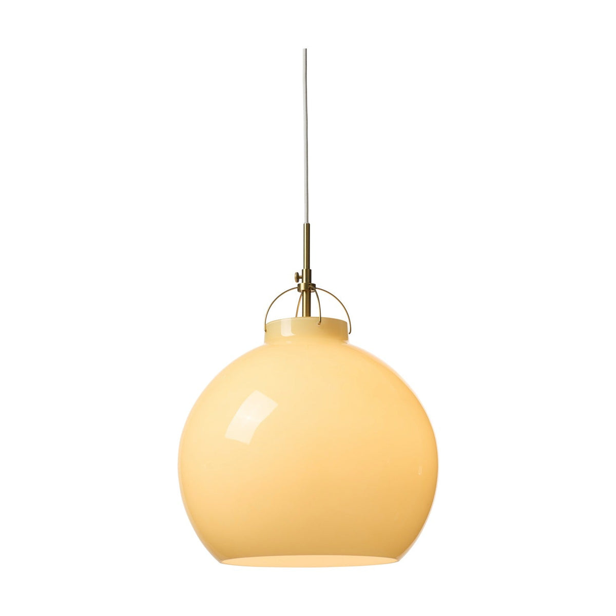 Toscana Pendant Light 36cm in cream, a spherical glass globe held by a fine brass cradle with a turned collar and slim cable, shown on a plain white background.