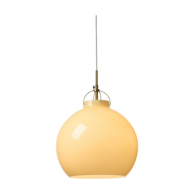 Toscana Pendant Light 36cm in cream, a spherical glass globe held by a fine brass cradle with a turned collar and slim cable, shown on a plain white background.