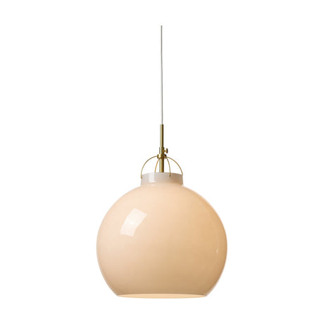 Toscana Pendant Light 36cm in grey, a round glass globe shade held by a thin brass wire cradle with a brass collar and cable, shown on a plain white background.