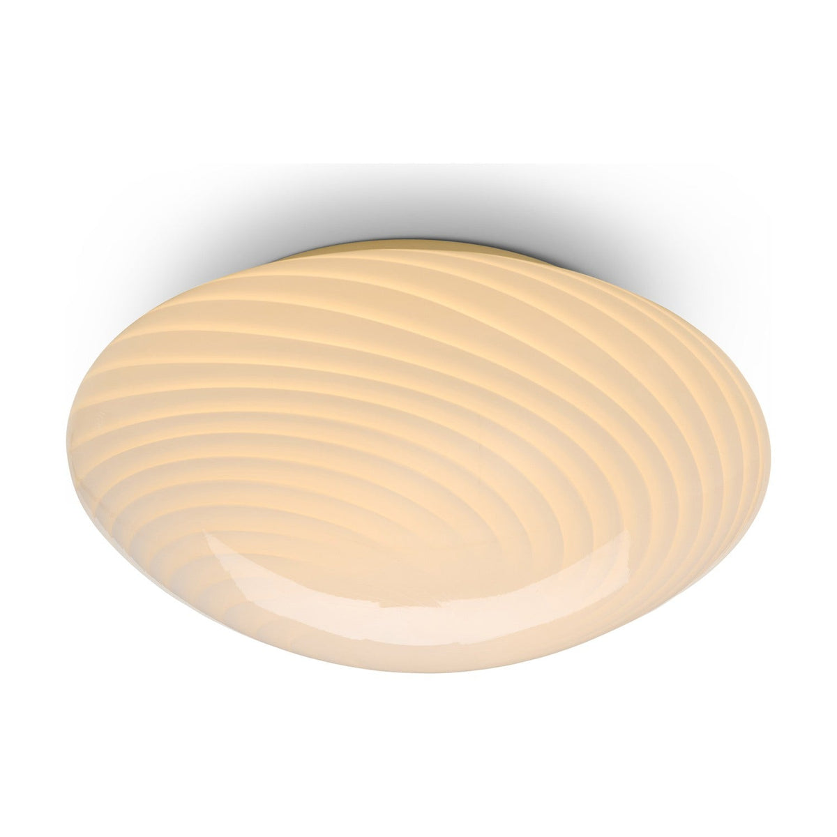 Candy Flush Ceiling Light 30cm in opal glass, a shallow dome with swirling ribbed texture in warm cream, shown against a plain white background.