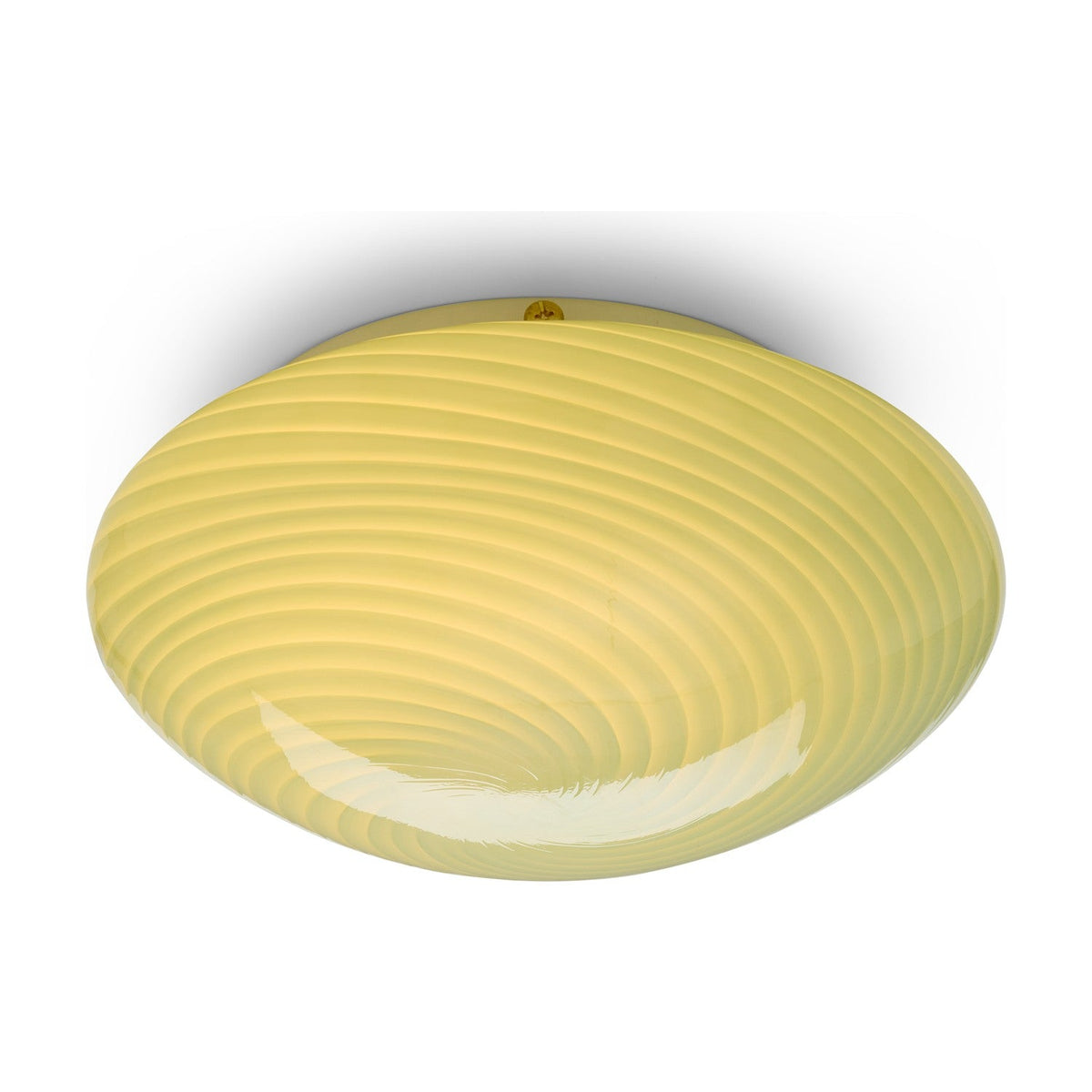 Candy Flush Ceiling Light 30cm in olive green, a shallow domed glass fixture with a spiralling twisted flute ribbed pattern, shown against a plain white background.