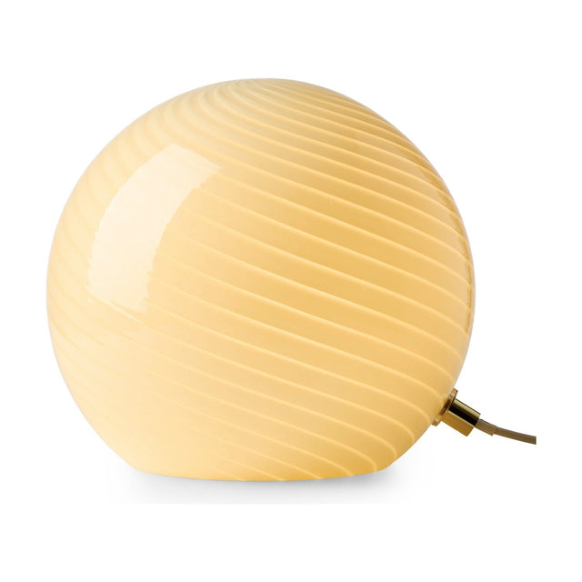 Candy Table Lamp 20cm in cream, a spherical glass globe with fine spiral fluting and a small brass collar fitting, shown on a plain white background.