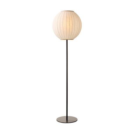Balloon Floor Lamp 40cm in white and beige, featuring a pleated fabric globe shade on a slim black stem with round black base, shown on a plain white background.