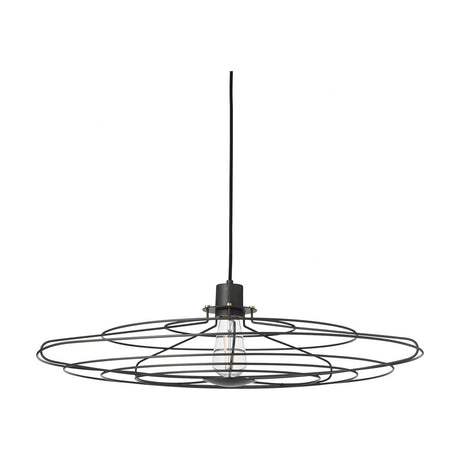 Radio Pendant Light 70cm in dark grey, an open wire-cage disc shade with concentric hoops around a central bulb, shown on a plain white background.