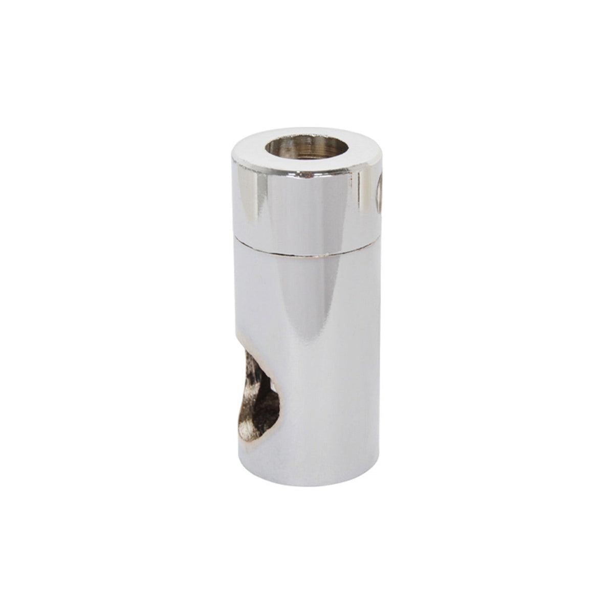 Ceiling Holder for Pendants in chrome, a cylindrical metal fitting with a flat top centre hole and a side slot for gripping the flex, shown on a plain white background.