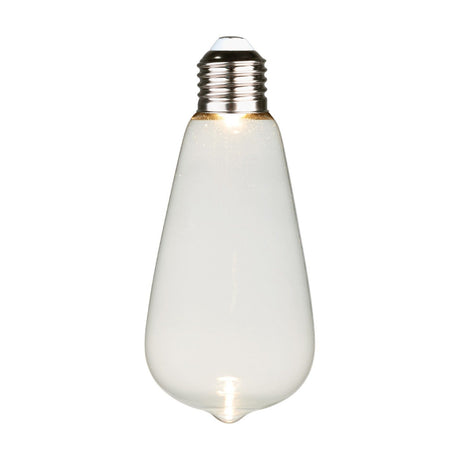 Colors Ghost LED Drop E27 2.5W bulb with a clear teardrop glass shape, opal white lower half fading to clear glass, and a silver screw cap, shown on a plain white background.