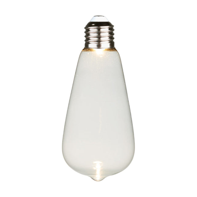 Colors Ghost LED Drop E27 2.5W bulb with a clear teardrop glass shape, opal white lower half fading to clear glass, and a silver screw cap, shown on a plain white background.