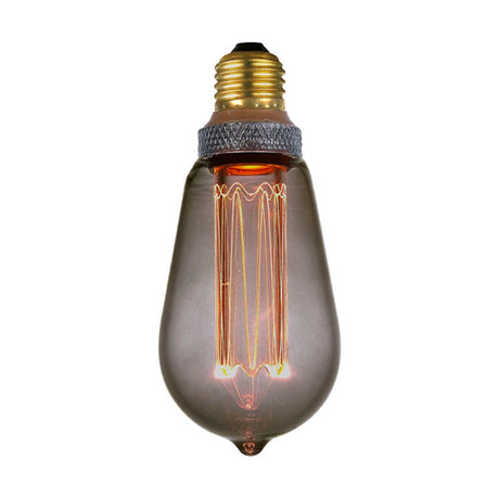 Colors LED Drop G64 E27 Dimmable 3-Step Bulb in smoke glass with visible vertical filament column and teardrop shape, shown on a plain white background.