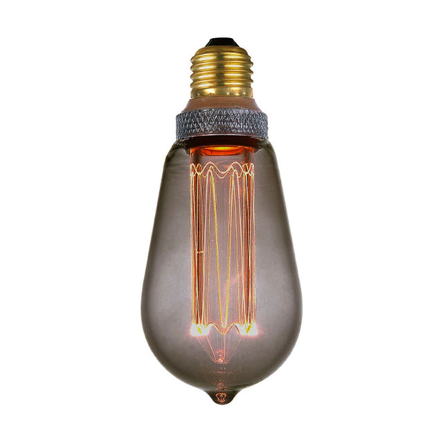 Colors LED Drop G64 E27 Dimmable 3-Step Bulb in smoke glass with visible vertical filament column and teardrop shape, shown on a plain white background.
