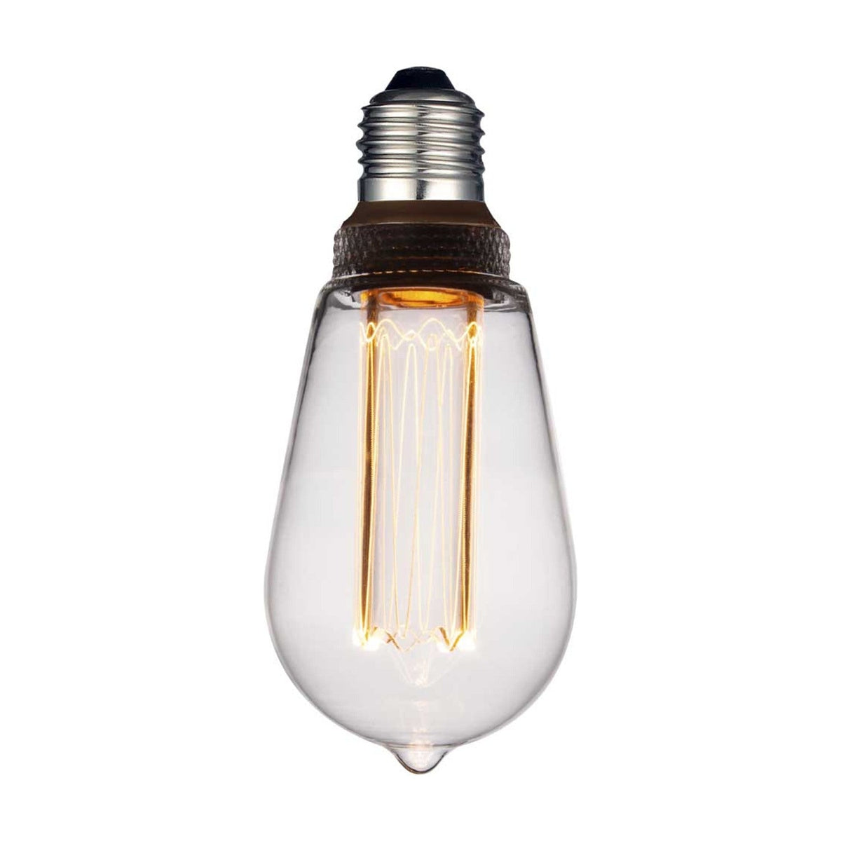 Colors LED Drop BLITZ 5W Dimmable 3-Step Bulb, an E27 teardrop bulb in clear glass with a tall vertical filament column and dark screw cap, shown on a plain white background.