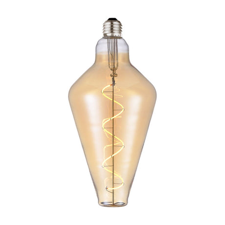 Colors Cone E27 2W 3-Step Memory Bulb 125mm in amber glass, cone-shaped with a wide shoulder tapering to a narrow base, spiral filament and silver screw cap, shown on a plain white background.