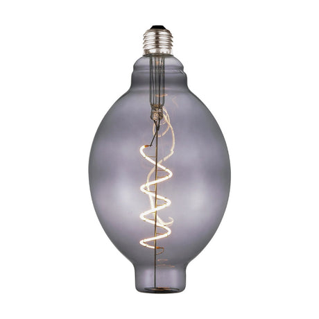 Colors Bubbles E27 2W 3-Step Memory Bulb 125mm in smoke glass, an oval-shaped LED bulb with a spiral filament and silver screw cap, shown on a plain white background.