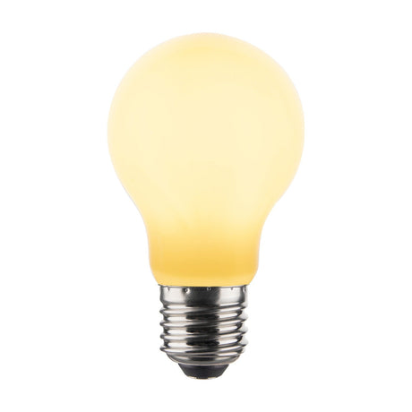 Colors Standard A60 7.5W 3-Step Memory Bulb in opal white glass, pear-shaped with an even glow, silver E27 screw cap, shown on a plain white background.