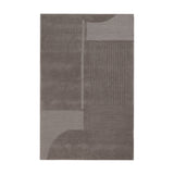 Haraan Rug 180 x 120cm in Brown, a rectangular wool rug with a geometric panel pattern of fine ridges and smooth blocks in light and deep brown tones, shown on a plain white background.