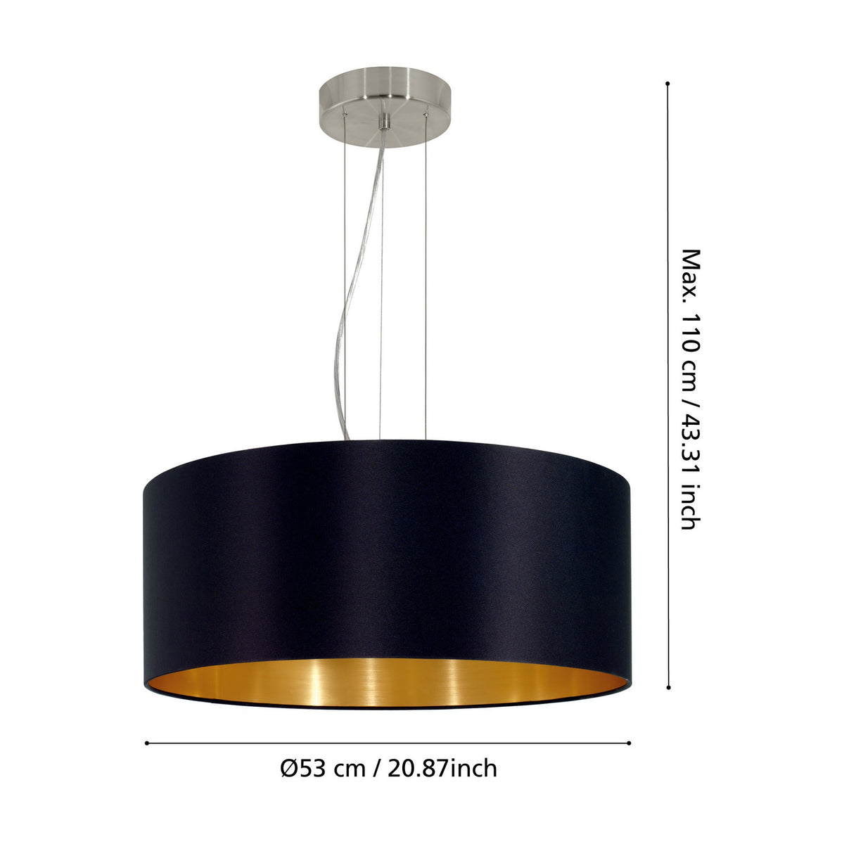 Hasanne Fabric 3 Light Pendant - Satin Nickel & Black