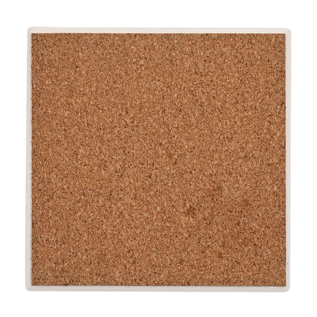 Square stoneware coaster with a white matt finish and cork backing, shown on a plain white background.