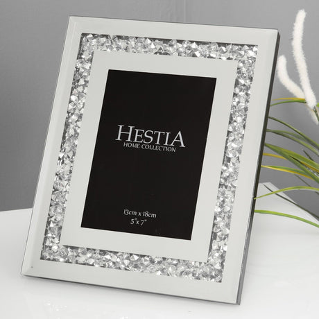 Mirror Glass Photo Frame with Crystal Edge 7 x 5in - Silver