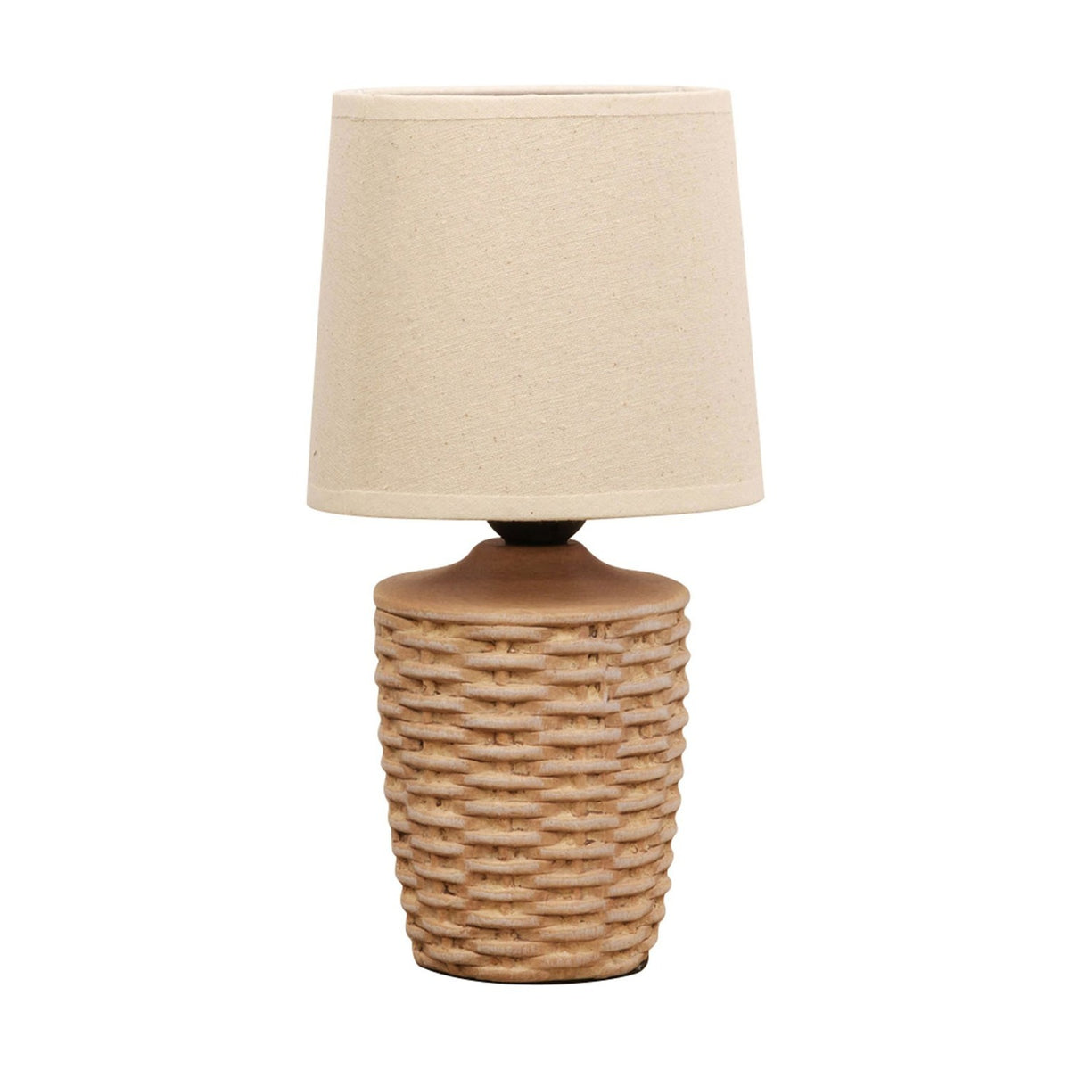 Basket Weave Table Lamp 30cm with Beige Linen Shade - Brown