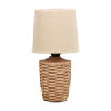 Basket Weave Table Lamp 30cm with Beige Linen Shade - Brown
