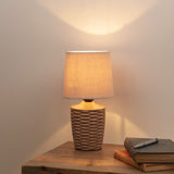 Basket Weave Table Lamp 30cm with Beige Linen Shade - Brown