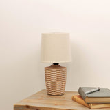 Basket Weave Table Lamp 30cm with Beige Linen Shade - Brown