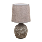 Ridged Dark Stone Finish Table Lamp with Linen Shade - Grey