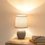 Ridged Dark Stone Finish Table Lamp with Linen Shade - Grey