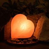 Heart Salt Lamp with Wooden Base and 240V UK Plug - Pink