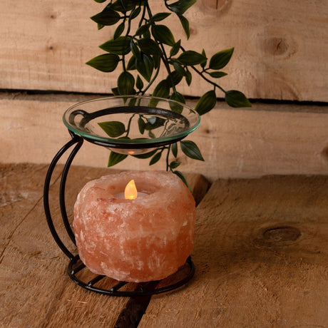 Rock Salt Oil and Wax Melt Burner with Metal Stand - Pink & Black